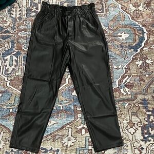 Mango black faux leather paper bag waist pants